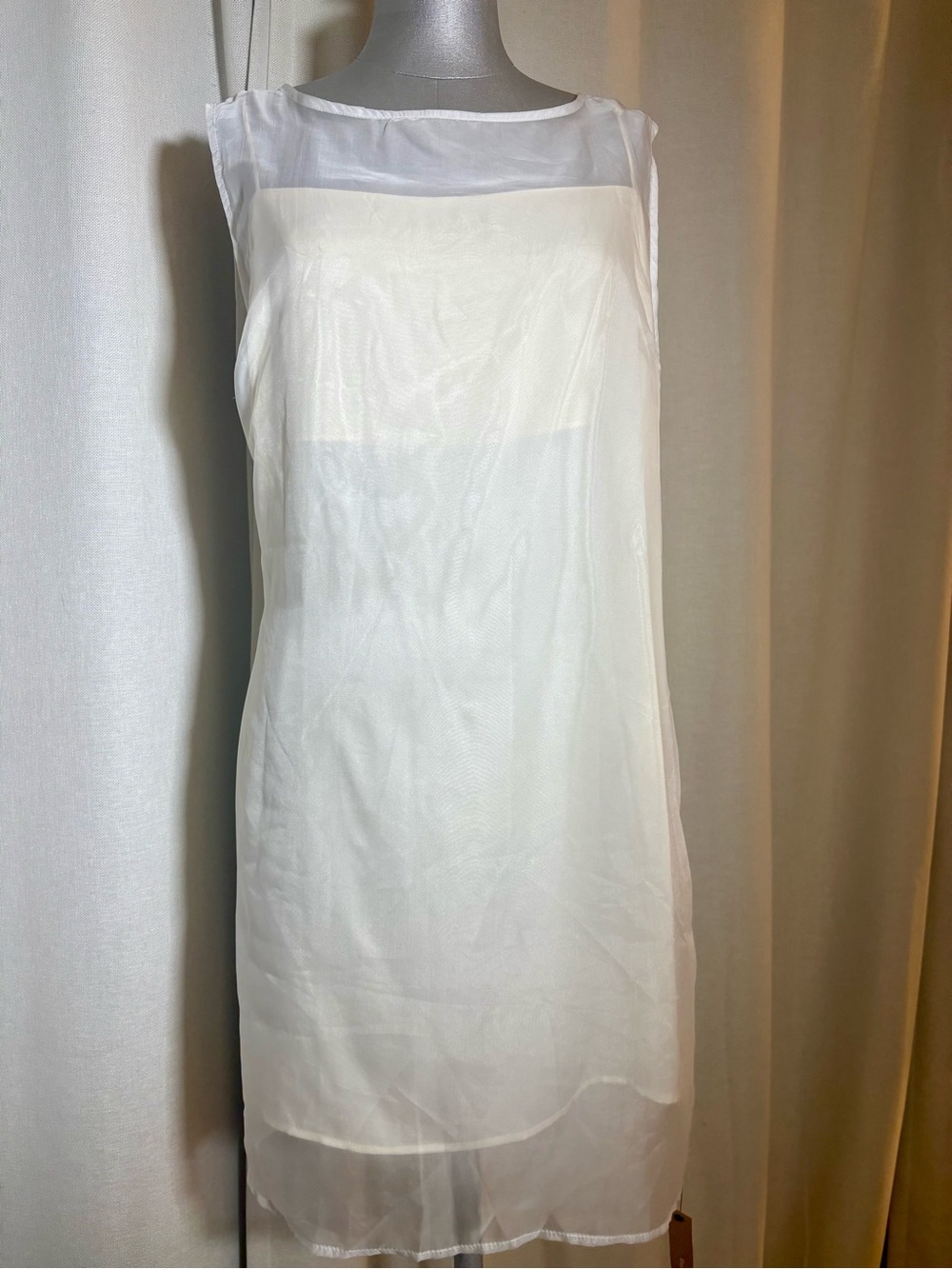 Reformation 100% Silk Vina Dress White Sheer Overlay Shift Dress Size 12 NWT - Picture 2 of 14